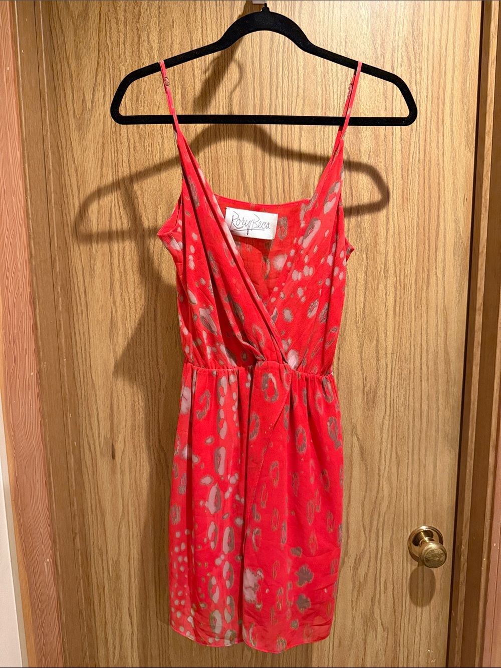 Rory Beca Coral-Red Metallic Spot Wrap Dress